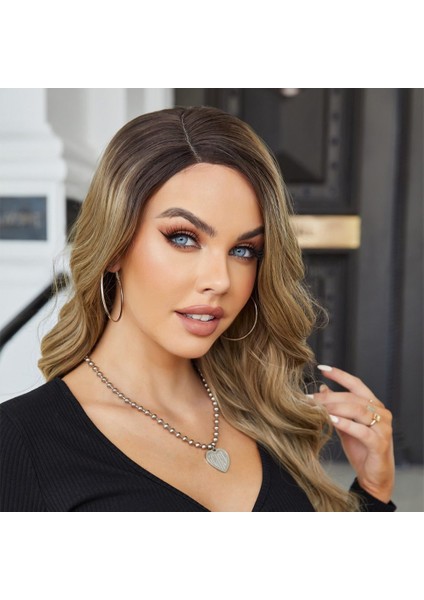 Kahverengi Ombre/ Kumral Balköpüğü Röfleli Uzun Tül Peruk