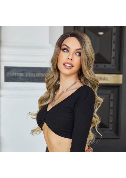 Kahverengi Ombre/ Kumral Balköpüğü Röfleli Uzun Tül Peruk fırsatları