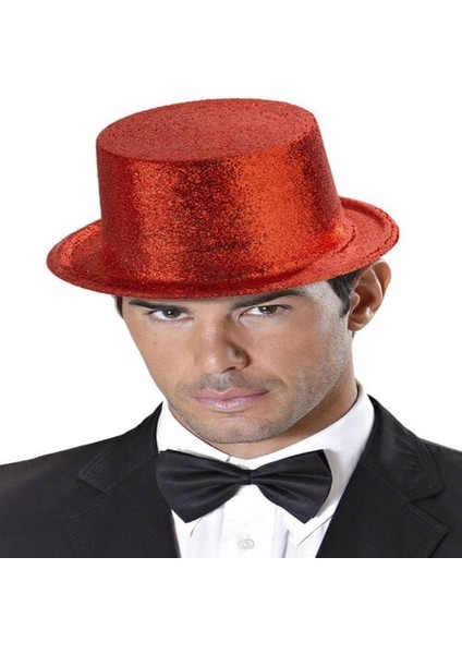 Kırmızı Renk Uzun Plastik Simli Parti Şapkası