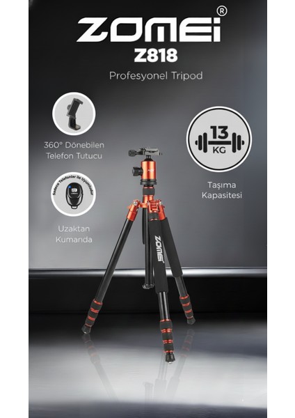 Z818 Magnezyum-Alüminyum Alaşımlı Tripod/monopod- Telefon Tutucu-Çanta ve Bluetooth Kumanda Ile Birlikte