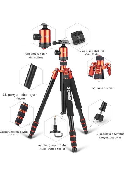 Z818 Magnezyum-Alüminyum Alaşımlı Tripod/monopod- Telefon Tutucu-Çanta ve Bluetooth Kumanda Ile Birlikte modelleri