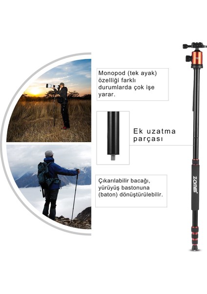 Z818 Magnezyum-Alüminyum Alaşımlı Tripod/monopod- Telefon Tutucu-Çanta ve Bluetooth Kumanda Ile Birlikte