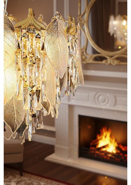 Yaprak Gold 50 cm Kristal Yaprak Detaylı Modern Avize – Salon Oturma Odası fiyatları