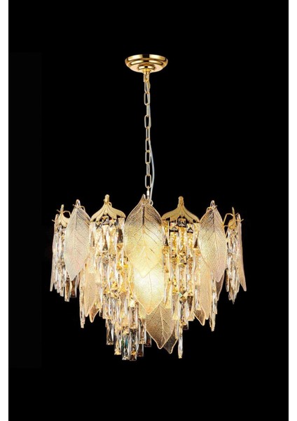 Yaprak Gold 50 cm Kristal Yaprak Detaylı Modern Avize – Salon Oturma Odası modelleri