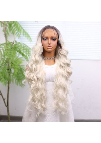 Kumral Beyaz Platin Ombreli Ekstra Uzun Fiber Sentetik Dalgalı Tül Peruk fiyatları