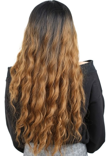 Fiber Sentetik Uzun Su Dalgası Peruk / Siyah / Karamel Ombreli indirimleri