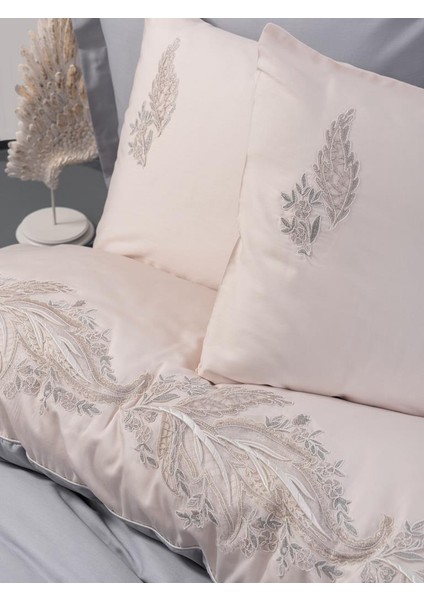 Nakışlı Çift Kişilik Saten Nev Takımı Sheen Gri fiyatları
