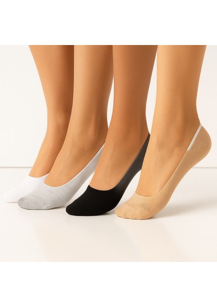 Babet Kadın Görünmez Çorap Karışık Renkli – Kaydırmaz Silikonlu, Nefes Alan Babet