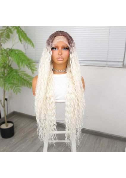 Afro Dalga Kumral Beyaz Platin Ombre Fiber Sentetik Tül Peruk