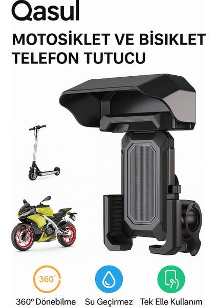 Motor Telefon Tutucu Güneş Koruyucu Başlık – Su Geçirmez 360° Döner Motosiklet/scooter Uyumlu