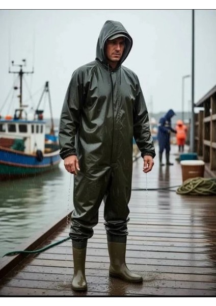 Bytticaret Su Geçirmez Boy Tulum Kapüşonlu Önü Fermuarlı ve Patlı Yağmurluk Tulum