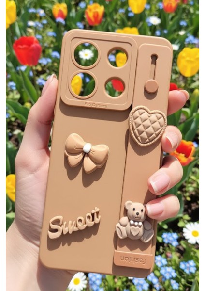 Infinix Zero 30 5g Uyumlu Kılıf Kahverengi Renk 3D Figürlü Darbe Emici Yumuşak Silikon Kapak