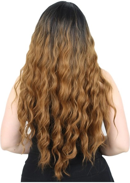 Su Dalgası Uzun Perçemsiz Fiber Sentetik Peruk / Siyah / Karamel Ombreli fırsatları