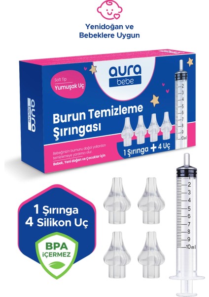 Bebek Burun Yıkama Enjektörü Şırınga ve 4 Adet Silikon Yedek Uç