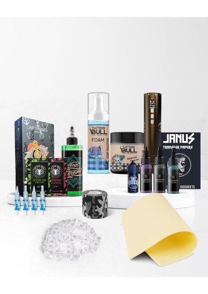 Samurai Kablosuz Pen Dövme Makinesi Seti - Kahverengi