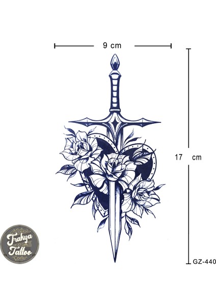 Yarı Kalıcı Dövme Kılıç Gül ve Kalp Geçici Yarım Kol Dövme