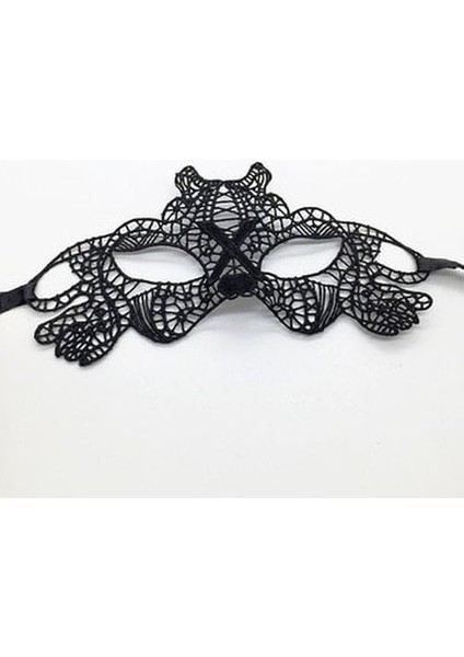 Siyah Renk Dantel Kesim Dantel Işlemeli B Parti Maskesi 11 No