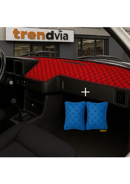 Tofaş Şahin Doğan Kartal Alçak Ön Göğüs Kırmızı-Siyah Torpido Kılıfı / Mavi-Siyah Boyun Yastığı