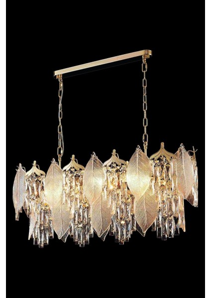 Yaprak Gold 90 cm Kristal Yaprak Detaylı Modern Avize – Yemek Masası Salon modelleri