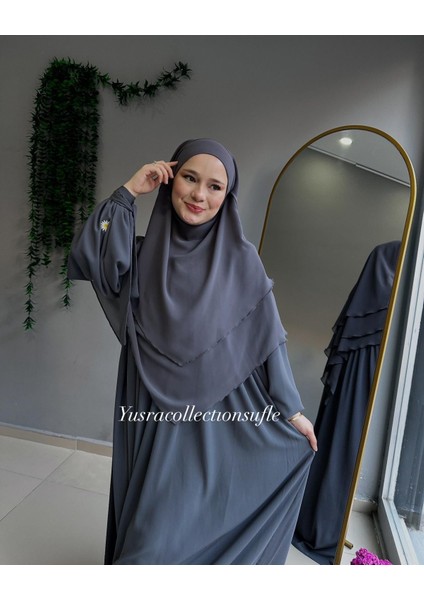 Papatya Nakışlı Liza Elbise ve Kısa Sufle 2 'li Takım