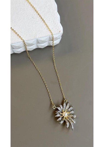Incili Papatya Kolye - Altın