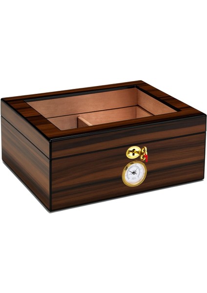 Kahverengi Camlı 2 Katlı Humidor Puro Kutusu RD46