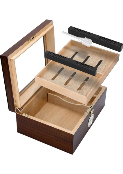 Kahverengi Camlı 2 Katlı Humidor Puro Kutusu RD46 fiyatları