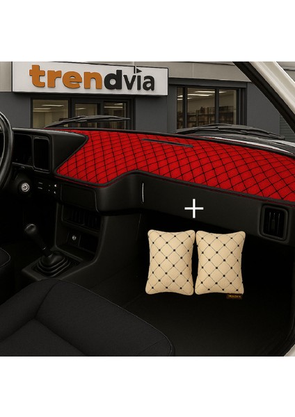 Tofaş Şahin Doğan Kartal Alçak Ön Göğüs Kırmızı-Siyah Torpido Kılıfı / Bej-Siyah Boyun Yastığı