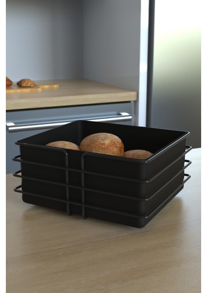 Siyah 3'lü Servis Sunum Seti, Kare Ekmeklik, Dik Rulo Havluluk ve Kafes Peçetelik modelleri