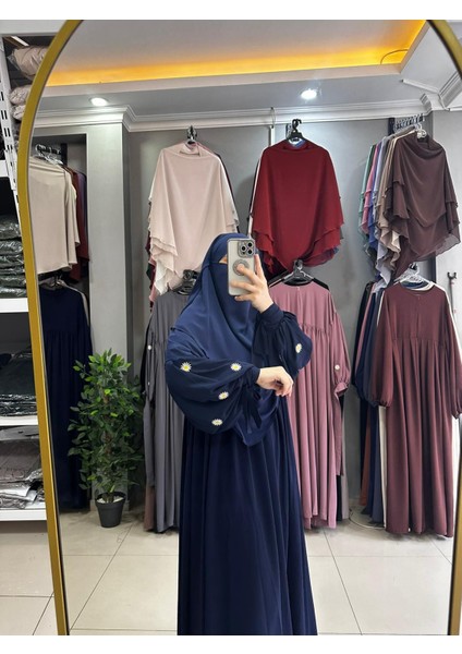 Papatya Nakışlı Liza Elbise ve Kısa Sufle 2 'li Takım