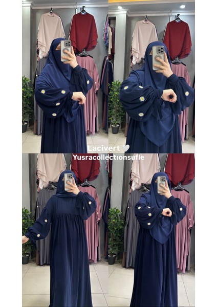 Papatya Nakışlı Liza Elbise ve Kısa Sufle 2 'li Takım modelleri