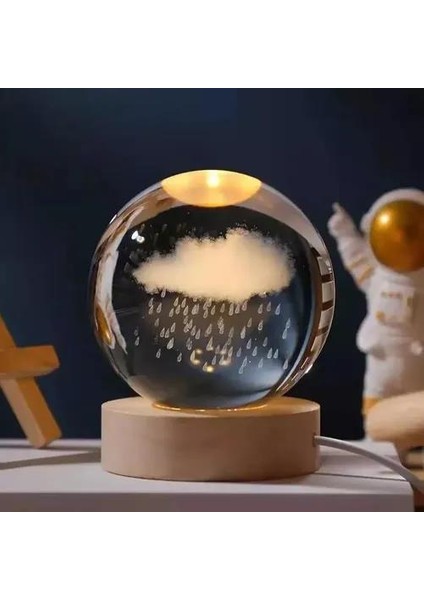 Dekoratif Bulut ve Yağmur Tasarımlı Işıklı Cam Küre