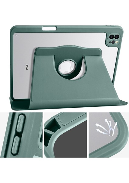 Apple iPad Pro 11 M5 (2025) Dönebilen Standlı Kalem Bölmeli Koruyucu Kılıf Stylus Kalem ve Nano Ekran Koruyucu Çok Fonksiyonlu Set indirimleri