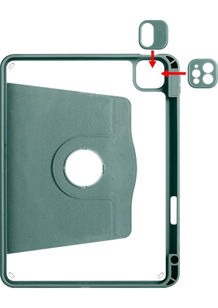 Apple iPad Pro 11 M5 (2025) Dönebilen Standlı Kalem Bölmeli Koruyucu Kılıf Stylus Kalem ve Nano Ekran Koruyucu Çok Fonksiyonlu Set