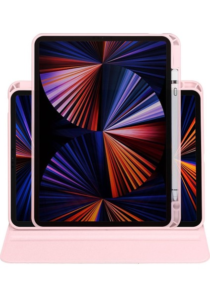 Apple iPad Pro 11 2. Nesil Dönebilen Standlı Kalem Bölmeli Koruyucu Kılıf Stylus Kalem ve Nano Ekran Koruyucu Çok Fonksiyonlu Set