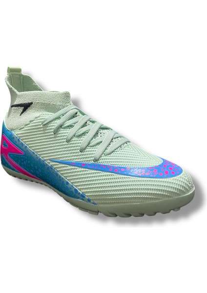 610 Süperfly Yeni Model Özel Taban Çoraplı Halısaha Ayakkabı Su Yeşili Mavi Desenli