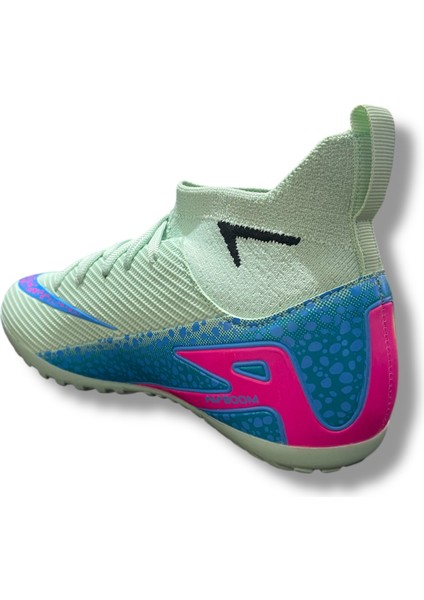 610 Süperfly Yeni Model Özel Taban Çoraplı Halısaha Ayakkabı Su Yeşili Mavi Desenli modelleri