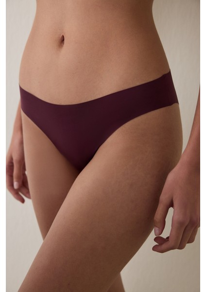 Bordo Iz Yapmayan Lazer Kesim Normal Bel Slip Külot