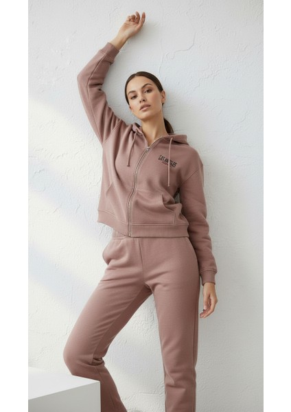 Kadın Kapşonlu Fermuarlı Üç Ip Şardonlu Julia Sweatshirt Somon modelleri