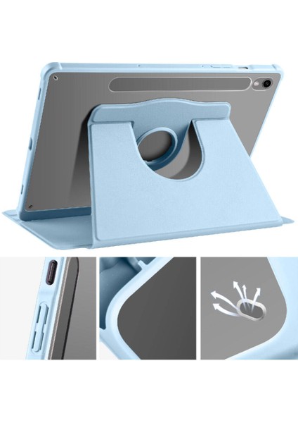 Samsung Galaxy Tab S7 Fe Dönebilen Standlı Kalem Bölmeli Koruyucu Kılıf Stylus Kalem ve Nano Ekran Koruyucu Çok Fonksiyonlu Set