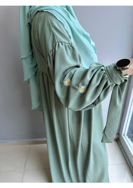 Papatya Nakışlı Liza Elbise ve Kısa Sufle 2 'li Takım modelleri