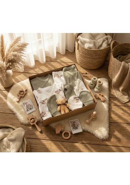 10 Parça Yeni Doğan Hastane Çıkışı & Hoş Geldin Bebek Seti (Hediye Kutulu & Ayıcıklı) – Babyshower