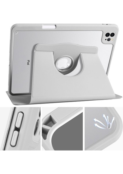 Apple iPad Pro 11 3. Nesil Dönebilen Standlı Kalem Bölmeli Koruyucu Kılıf Stylus Kalem ve Nano Ekran Koruyucu Çok Fonksiyonlu Set indirimleri