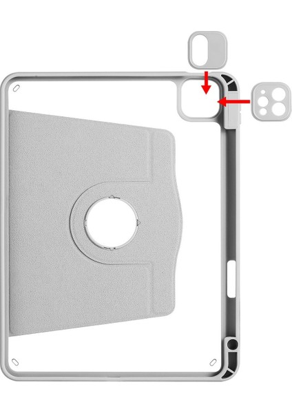 Apple iPad Pro 11 3. Nesil Dönebilen Standlı Kalem Bölmeli Koruyucu Kılıf Stylus Kalem ve Nano Ekran Koruyucu Çok Fonksiyonlu Set