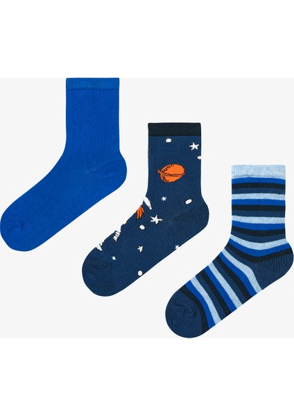 Çok Renkli Erkek Çocuk Astronaut Blues 3lü Soket Çorap