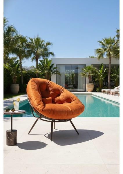 Tekli Koltuk Berjer Yastıklı | Minderli Geniş Oturma Alanı Tv Koltuğu | Premium Kalite | Milano Ödüllü Tasarım | Turuncu