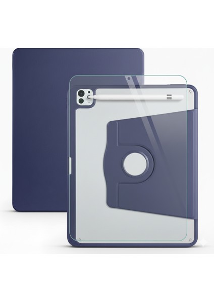 Apple iPad Pro 11 M5 (2025) Dönebilen Standlı Kalem Bölmeli Koruyucu Kılıf Stylus Kalem ve Nano Ekran Koruyucu Çok Fonksiyonlu Set