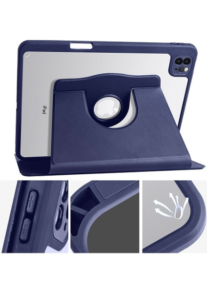 Apple iPad Pro 11 M5 (2025) Dönebilen Standlı Kalem Bölmeli Koruyucu Kılıf Stylus Kalem ve Nano Ekran Koruyucu Çok Fonksiyonlu Set indirimleri