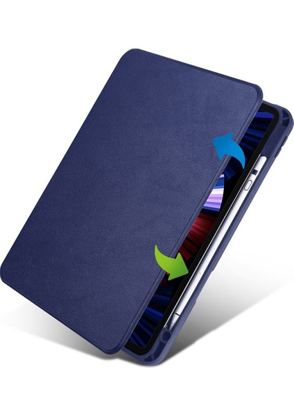 Apple iPad Pro 11 M5 (2025) Dönebilen Standlı Kalem Bölmeli Koruyucu Kılıf Stylus Kalem ve Nano Ekran Koruyucu Çok Fonksiyonlu Set