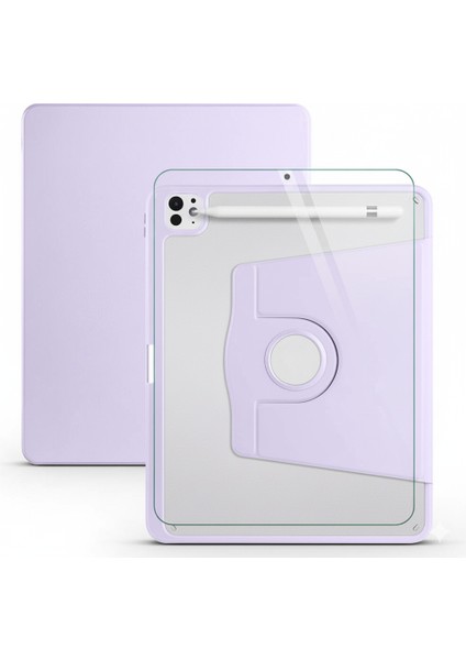 Apple iPad Pro 13 M5 (2025) Dönebilen Standlı Kalem Bölmeli Koruyucu Kılıf Stylus Kalem ve Nano Ekran Koruyucu Çok Fonksiyonlu Set